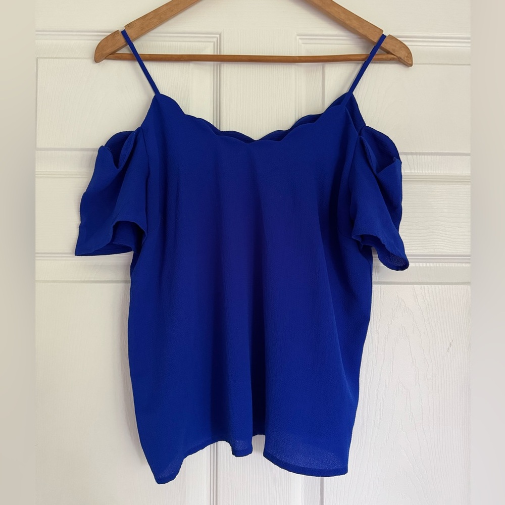 Monteau Royal Blue Off-the-Shoulder Scalloped Top – Size M